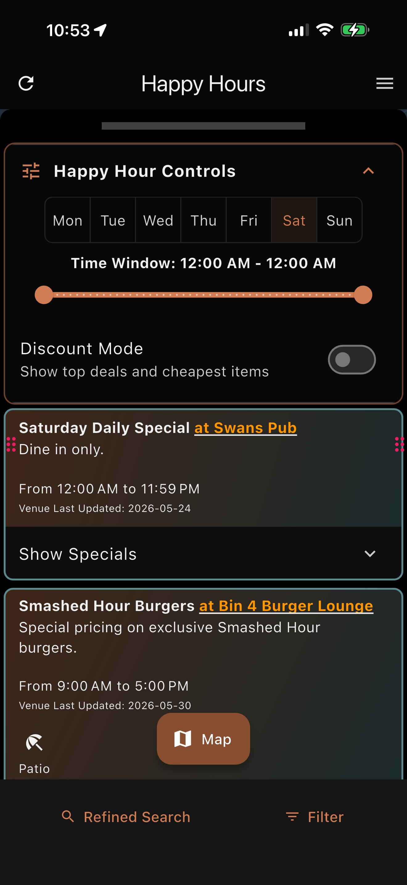 Happy Hours App Map Deals View