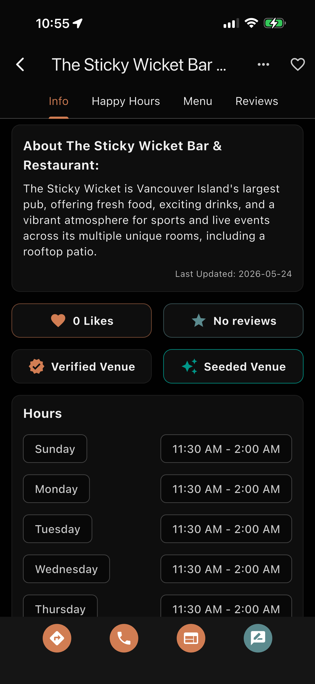 Happy Hours App Profile & Settings View