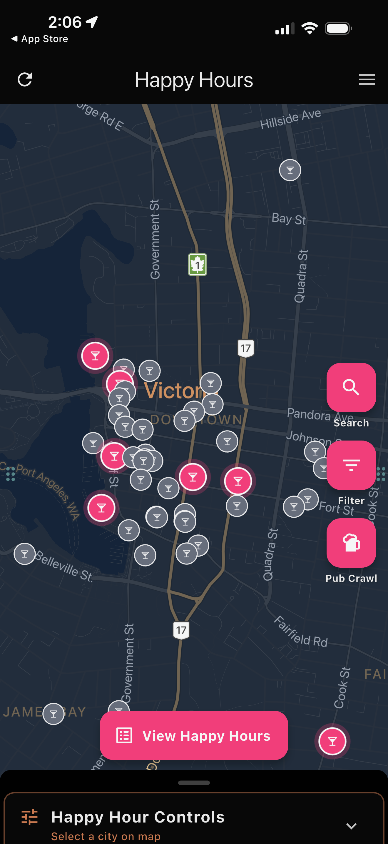 Happy Hours App Interactive Live Map